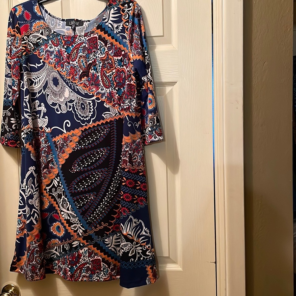 Lbisse navy floral 3/4 sleeve tunic/dress size XL